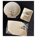 LR -Vintage Blue Bamboo Melamine Dinnerware Bamboo Pattern Set - Platters, Bowls & Dishes