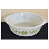 LR - Vintage Glasbake Vintage Bakeware Set - 3-Piece White Glass with Green Floral Border