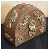BR - Carved Wood Shrine With Deity, Vintage Trinket Box, Red Resin Figurines and More