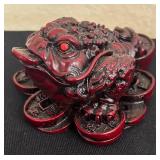 BR - Carved Wood Shrine With Deity, Vintage Trinket Box, Red Resin Figurines and More