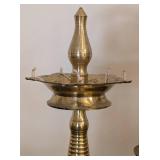 LR - Brass Candle Holder Set With Sun Ring And Peacock Motif - Tallest 15 in