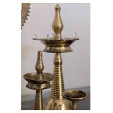 LR - Brass Candle Holder Set With Sun Ring And Peacock Motif - Tallest 15 in
