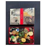 Boxed Collection of Vintage Assorted Buttons with Decorative Tin