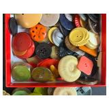 Boxed Collection of Vintage Assorted Buttons with Decorative Tin