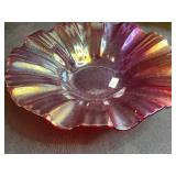 Collection of 3 Iridescent Signed Glass Bowls and 8 Ruby Red Glass Tumblers