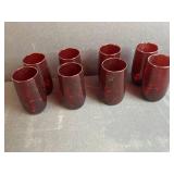 Collection of 3 Iridescent Signed Glass Bowls and 8 Ruby Red Glass Tumblers