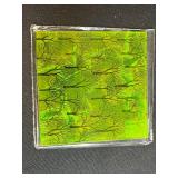 Fused Signed Art Glass Set with Cat and Mouse Plate, Iridescent Square Tray, and Dichroic Glass Tiles