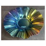 Set of 4 Signed K Art Glass Bowls Iridescent and Swirled Patterns