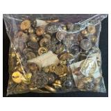 Vintage Button and Buckle Collection with Assorted Metal and Plastic Buttons