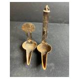 Collection of Vintage Table Clocks, Open Pan Oil Lamps, Glass Mixer, and Carved Wooden Stand