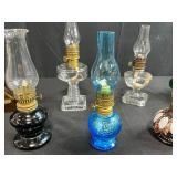 Collection of 8 Vintage Miniature Oil Lamps Assorted Glass Designs