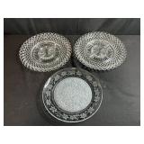 Set of 3 Vintage Glass Serving Plates Mixed Patterns
