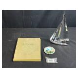 Minnesota Collectibles Lot with Sailboat Sculpture, Centennial Plaque, and Record Book