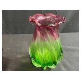 Art Glass Collection with Fostoria Goblet, Pink-Green Vase, and Heart Paperweight