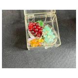 Haeger Green Double-Handled Vintage Vase and Glass Fruit Trinket Set