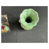 Haeger Green Double-Handled Vintage Vase and Glass Fruit Trinket Set