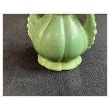 Haeger Green Double-Handled Vintage Vase and Glass Fruit Trinket Set