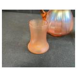 Fenton Cameo Opalescent Rib Optic Glass Pitcher and Tumbler and Iridescent Peach Satin Glass Pitcher and Tumbler