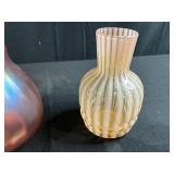 Fenton Cameo Opalescent Rib Optic Glass Pitcher and Tumbler and Iridescent Peach Satin Glass Pitcher and Tumbler