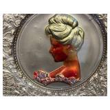 Set of 2 Embossed Metal Decorative Plates with Lady Portraits