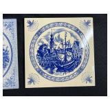 Assorted Decorative Blue and White Ceramic Lot with Creamer, Sugar Bowl, and Dutch Tiles Inc McClaine