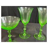 Set of 4 Vintage Vaseline Glass Stemware, Uranium Green Glow