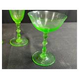 Set of 4 Vintage Vaseline Glass Stemware, Uranium Green Glow