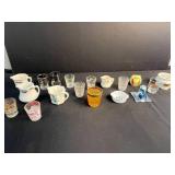 Collection of Vintage Miniature Glassware, Souvenir Shot Glasses, and Decorative Items