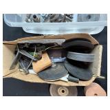 Lot of Assorted Grinder Wheels, Sharpening Stone, Hardware and Vinyl Bumpers