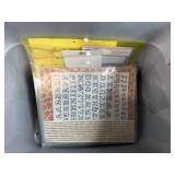 Crafting Supplies Lot with Plaid Fabric, Stencils, Playing Cards, and Scrapbooking Materials