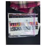 Crafting Supplies Lot with Plaid Fabric, Stencils, Playing Cards, and Scrapbooking Materials