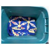 Collection of Quilts and Southwestern Throw Blankets in Storage Tote