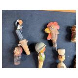 19" Blue Willow Tin Platter 16 Inch with Collection of Vintage Wooden Bottle Stoppers