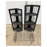 Pair of 3-Tier Corner Wood Shelf Units with Metal Shoe Rack