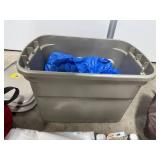 Storage Bin Lot with Chains, Clotheslines, Tarp, Bags, and Organizer Pouches