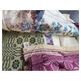 Large Collection of Vintage Embroidered and Lace Linens in Storage Tote