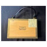 Collection of 3 Handbags and Storage Items - Autographed Don Diego Cigar Box, Woven Basket, Vera Bradley Quilted Purse