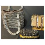 Collection of Vintage Handbags and Colorful Silk Scarves