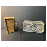 Vintage Clear Carved Lucite Purse and Decorative Gold Tone Boxy Purse w Top Handle