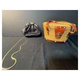Lot of 2 Vintage Purses - Woven Basket Handbag and Ashroil Evening Bag