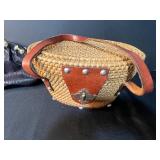 Lot of 2 Vintage Purses - Woven Basket Handbag and Ashroil Evening Bag