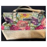 Collection of 3 Handbags: Relic Floral Bag, La Tour Eiffel Colorblock Backpack, and Metallic Mesh Purse