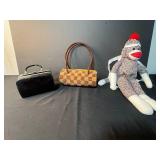 Vintage Black Handbag, Beaded Purse, and Plushland Sock Monkey Backpack