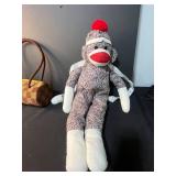 Vintage Black Handbag, Beaded Purse, and Plushland Sock Monkey Backpack