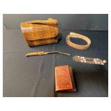 Set of Vintage Tooled Leather and Snakeskin Accessories