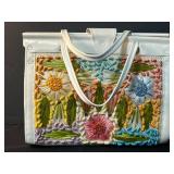 Vintage White Handbag with Embroidered Floral Design