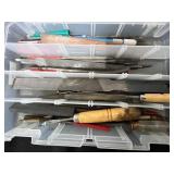 Assortment of Hand Tools with Files and Vintage Jars of Metal Washers