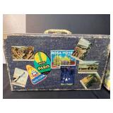Pair of Vintage Suitcases with Travel Stickers and Velvet Lining