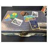 Pair of Vintage Suitcases with Travel Stickers and Velvet Lining