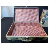 Pair of Vintage Suitcases with Travel Stickers and Velvet Lining